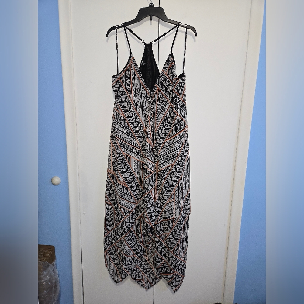 City Chic Women's Halter Spaghetti-Strap Geometric Print Maxi‎ Dress Size Medium
